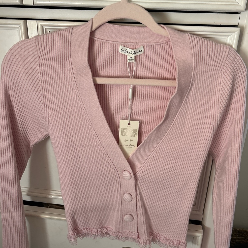 For Love And Lemons Light Pink Ribbed Cardigan